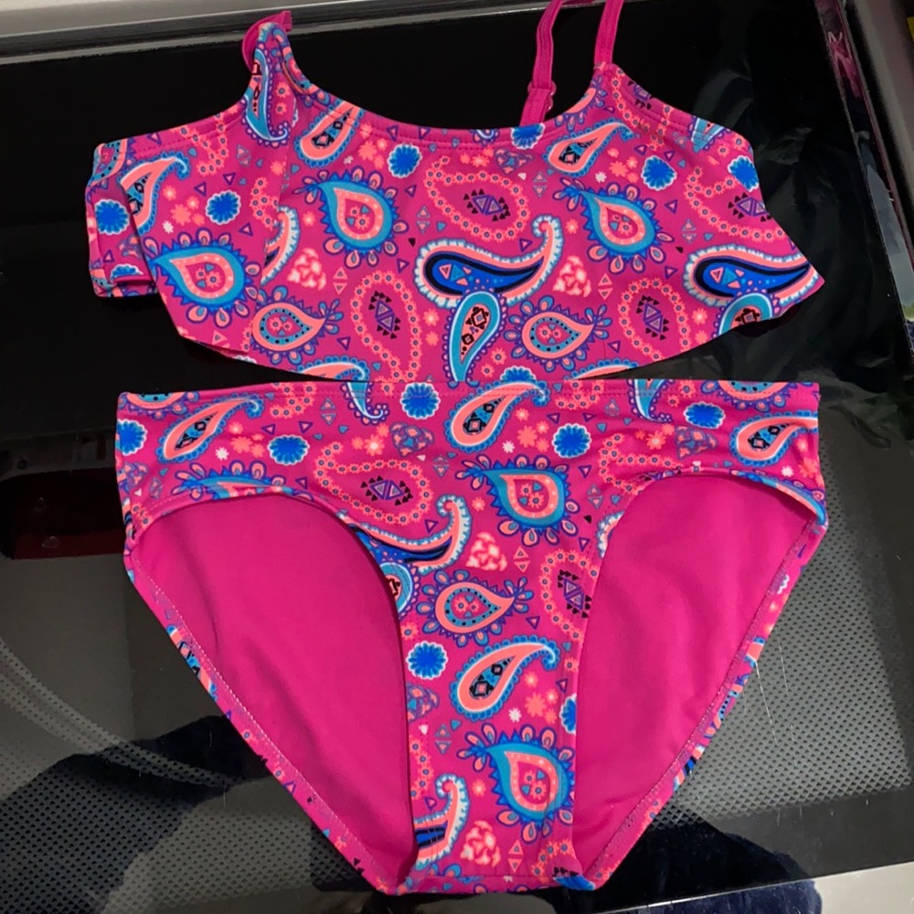 Pink and paisley girls bikini